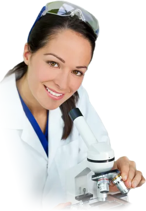 Female Scientist Using Microscope PNG Image