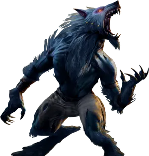 Ferocious Blue Werewolf Artwork PNG Image