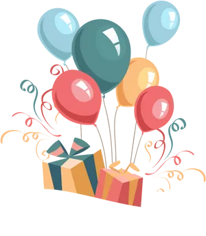 Festive Birthday Balloonsand Gifts PNG Image