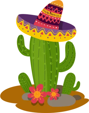 Festive Cactuswith Sombrero PNG Image