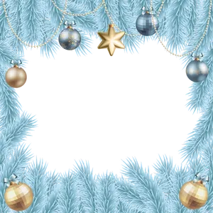 Festive Christmas Framewith Blue Pineand Ornaments.jpg PNG Image