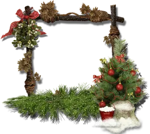 Festive Christmas Framewith Treeand Decorations PNG Image