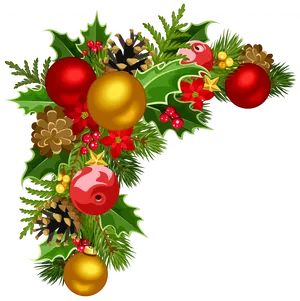 Festive Christmas Ornament Corner Decoration PNG Image