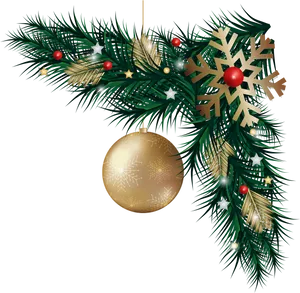 Festive Christmas Ornamentand Pine Garland PNG Image