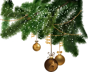 Festive Christmas Ornamentsand Pine Branches PNG Image