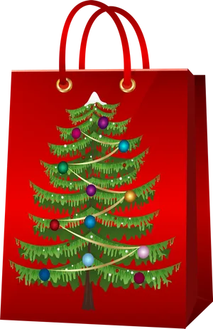 Festive Christmas Tree Gift Bag PNG Image