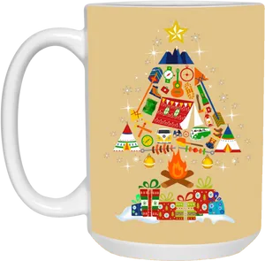 Festive Christmas Tree Mug Design PNG Image