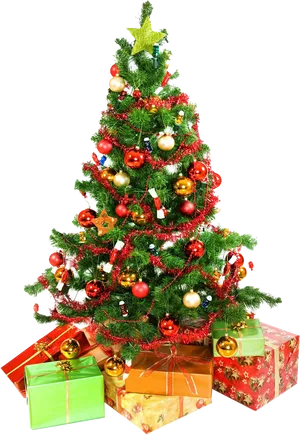 Festive Christmas Tree With Gifts.jpg PNG Image