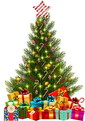 Festive Christmas Tree With Gifts.png PNG Image