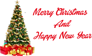 Festive Christmas Treeand New Year Greetings PNG Image