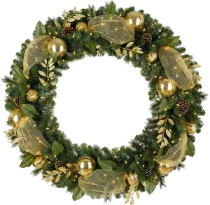 Festive Christmas Wreathwith Golden Accents PNG Image