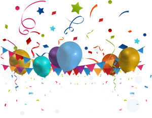 Festive Confettiand Balloons Celebration PNG Image