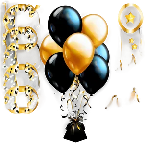 Festive Gold And Black Balloons Png Tcu PNG Image