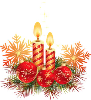 Festive_ Holiday_ Candles_and_ Ornaments PNG Image