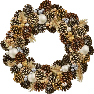 Festive Pinecone Christmas Wreath PNG Image