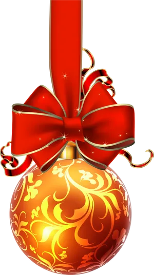 Festive Red Ribbonand Ornament PNG Image