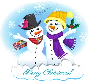 Festive Snowman Duo Clipart PNG Image