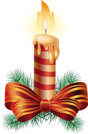 Festive Striped Candlewith Bow PNG Image