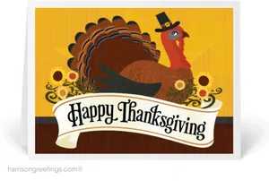 Festive Thanksgiving Turkey Greeting Card PNG Image