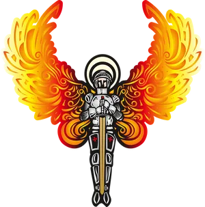 Fiery Angel Halo Sword Graphic PNG Image