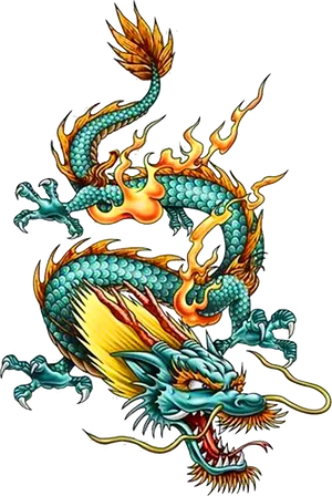 Fiery Asian Dragon Tattoo Design PNG Image