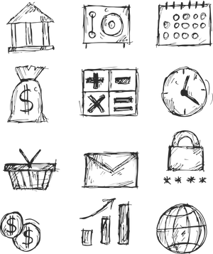 Financial Sketch Icons Set PNG Image