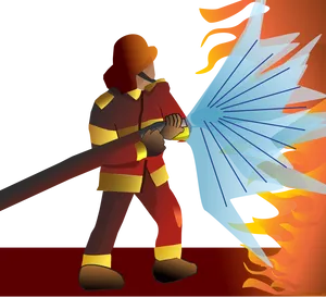 Firefighter Extinguishing Flames PNG Image