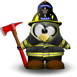 Firefighter Penguin Cartoon Character PNG Image