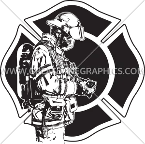 Firefighter Silhouette Maltese Cross PNG Image