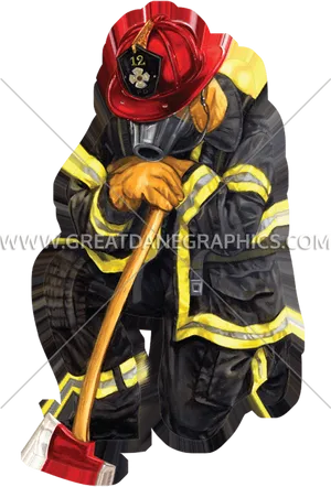 Firefighterin Actionwith Axe.png PNG Image