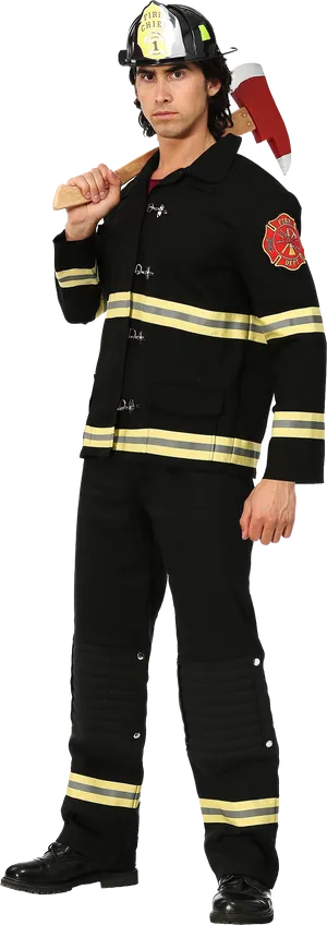 Firefighterin Gear Pose PNG Image