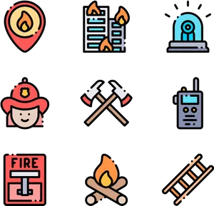 Firefighting Icons Set PNG Image