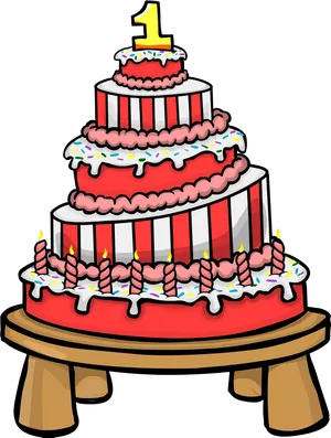 First Birthday Celebration Cake Illustration PNG Image