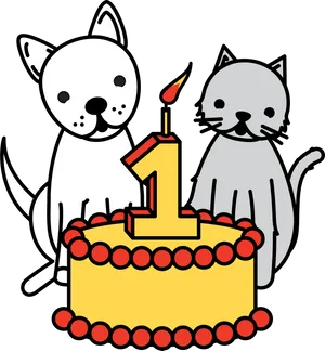 First Birthday Celebration Cartoon Pets PNG Image