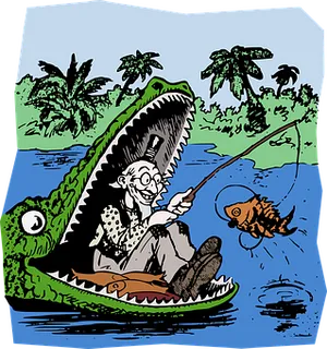 Fishing Inside Alligator Cartoon PNG Image