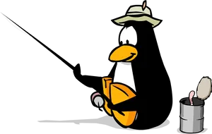 Fishing Penguin Cartoon PNG Image