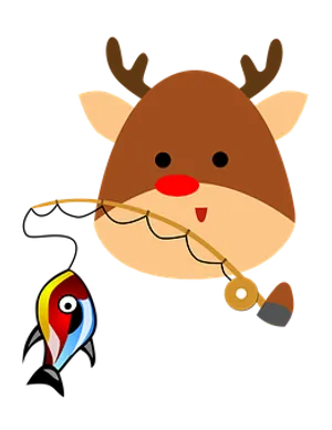 Fishing Reindeer Cartoon PNG Image