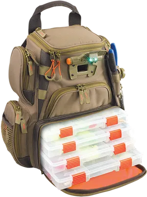 Fishing Tackle Backpackwith Storage Boxes PNG Image