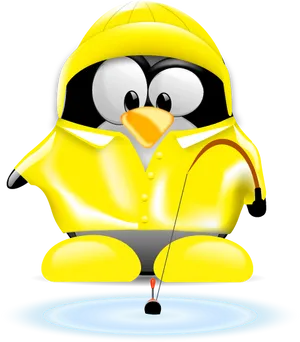 Fishing Tux Penguin Linux Mascot PNG Image