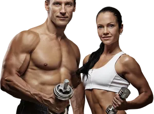 Fitness Duo Holding Dumbbells PNG