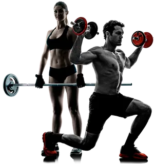 Fitness Duo Weightlifting Session PNG Image