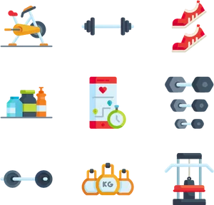 Fitness Equipment Icons Set PNG Image