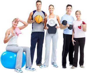 Fitness Group Various Exercise Equipment PNG Image