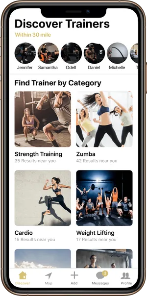 Fitness Trainer Discovery App Screen PNG Image