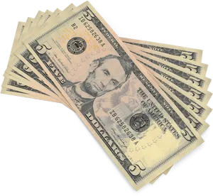 Five Dollar Bills Fanned Out PNG Image