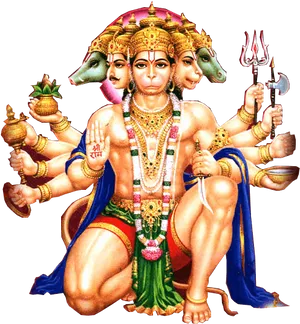 Five Faced Hanuman Deity Art PNG Image