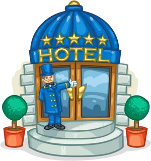 Five Star Hotel Entrance Cartoon PNG Image