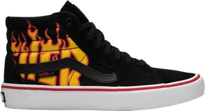 Flame Design Vans Skate High Top Sneaker PNG Image