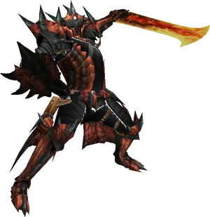 Flame Sword Armored Hunter PNG Image