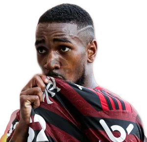 Flamengo Player Contemplative Pose PNG Image